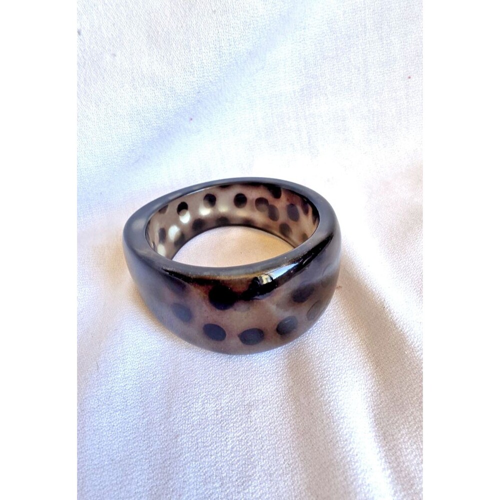 Asymmetrical Lucite Acrylic Bangle Bracelet Polka Dots print smoky translucent
